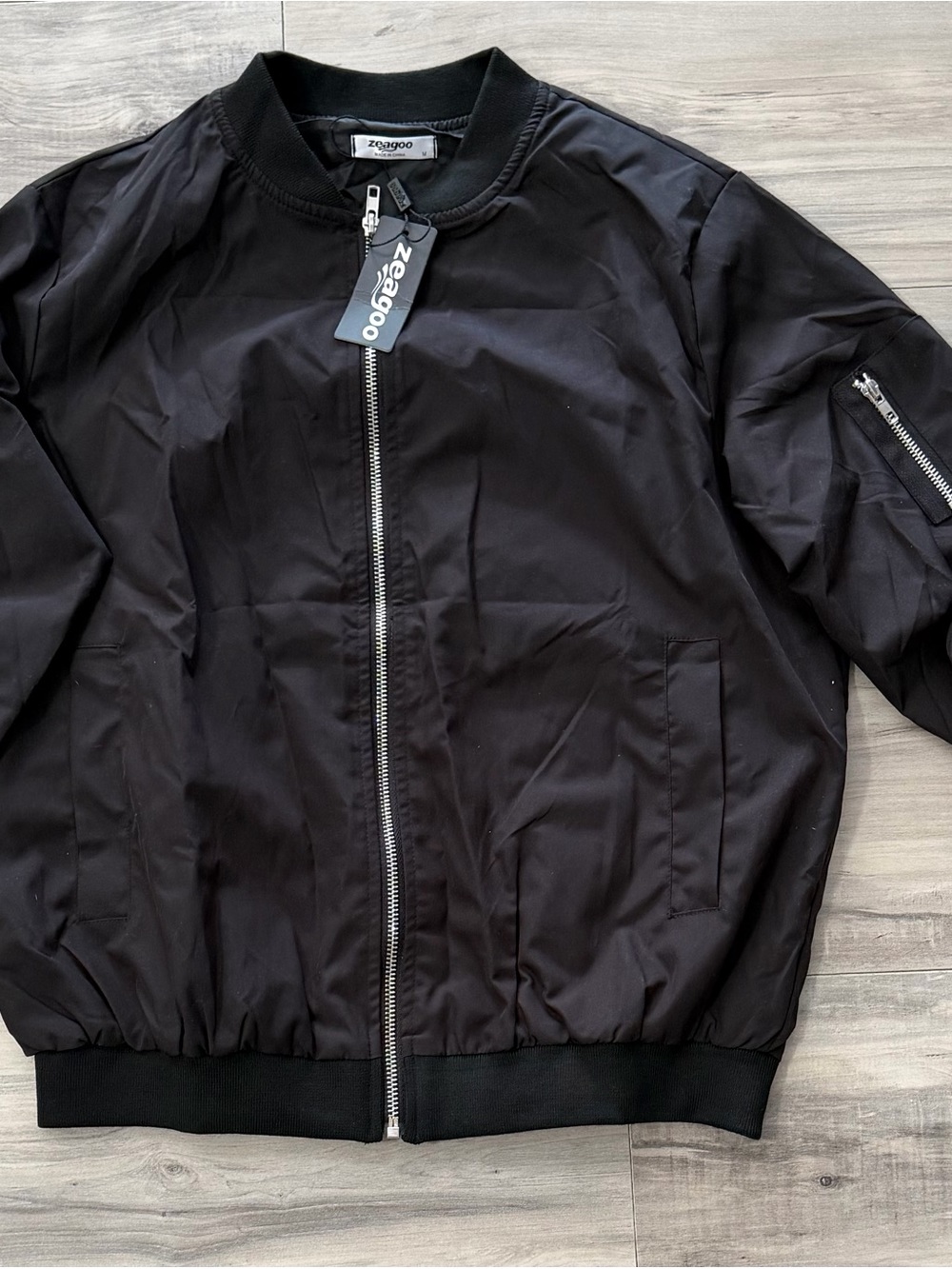zeagoo Black Bomber Jacket with Zip Front